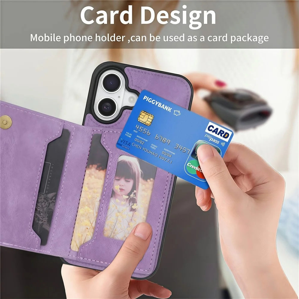 For iPhone 17 Case Line Imprinted Color Splicing Leather Phone Cover - Purple - 6