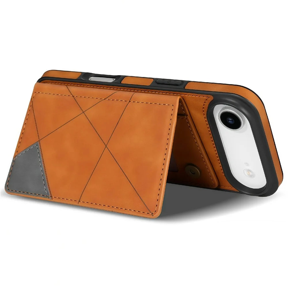 For iPhone Air Case Line Imprinted Color Splicing Leather Phone Cover - Orange - 3
