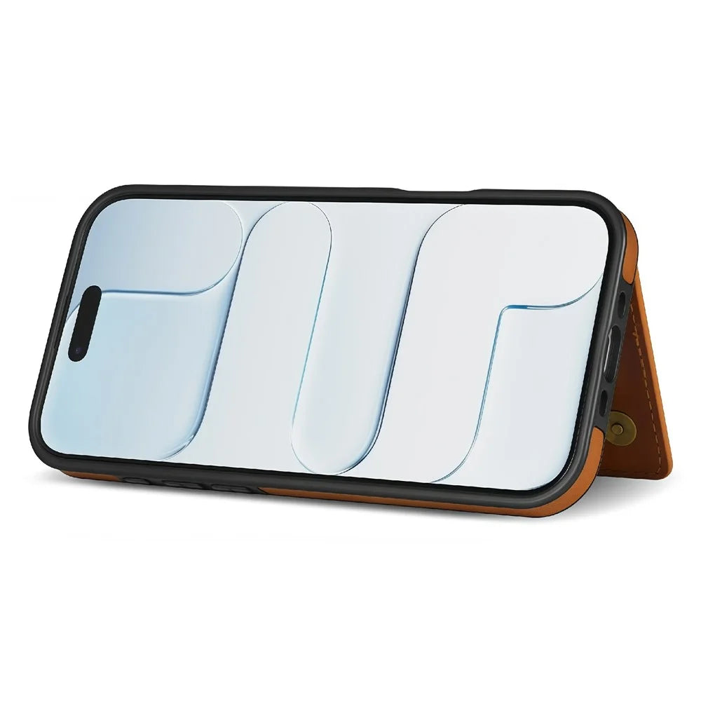 For iPhone Air Case Line Imprinted Color Splicing Leather Phone Cover - Orange - 4
