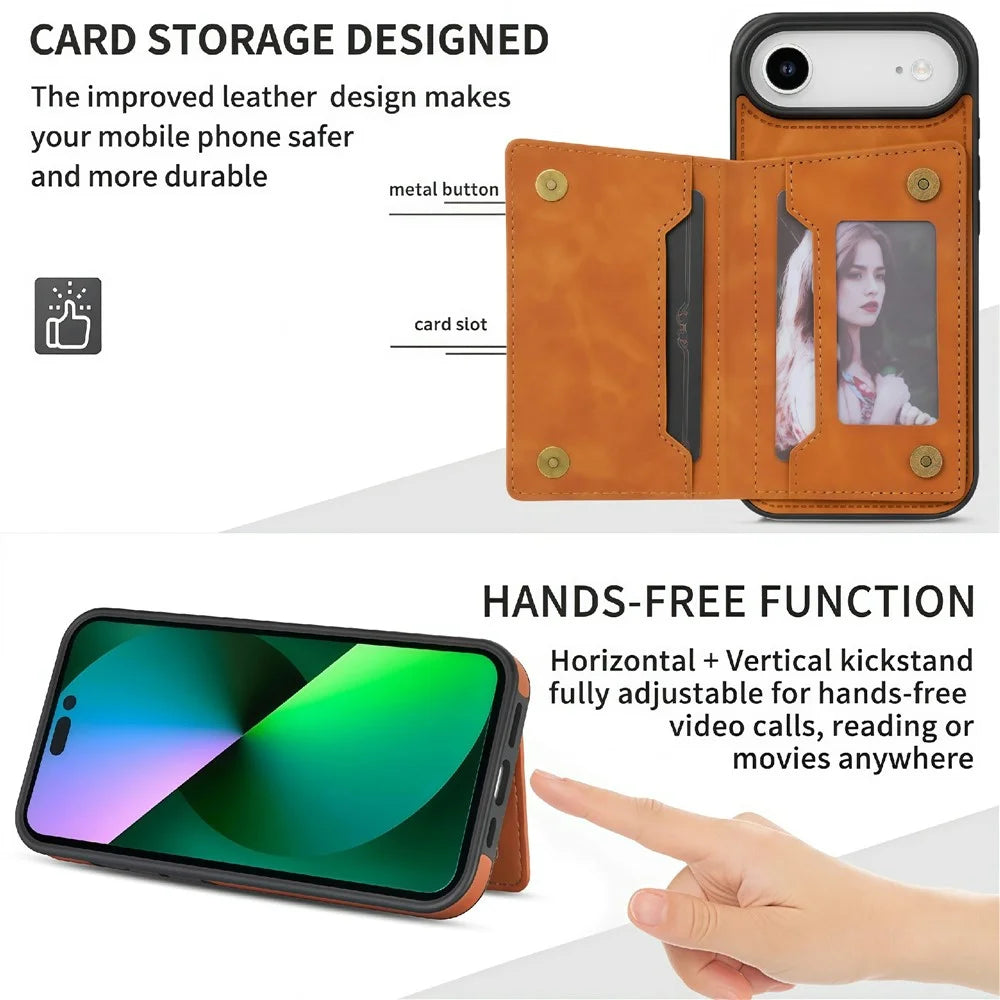 For iPhone Air Case Line Imprinted Color Splicing Leather Phone Cover - Orange - 5