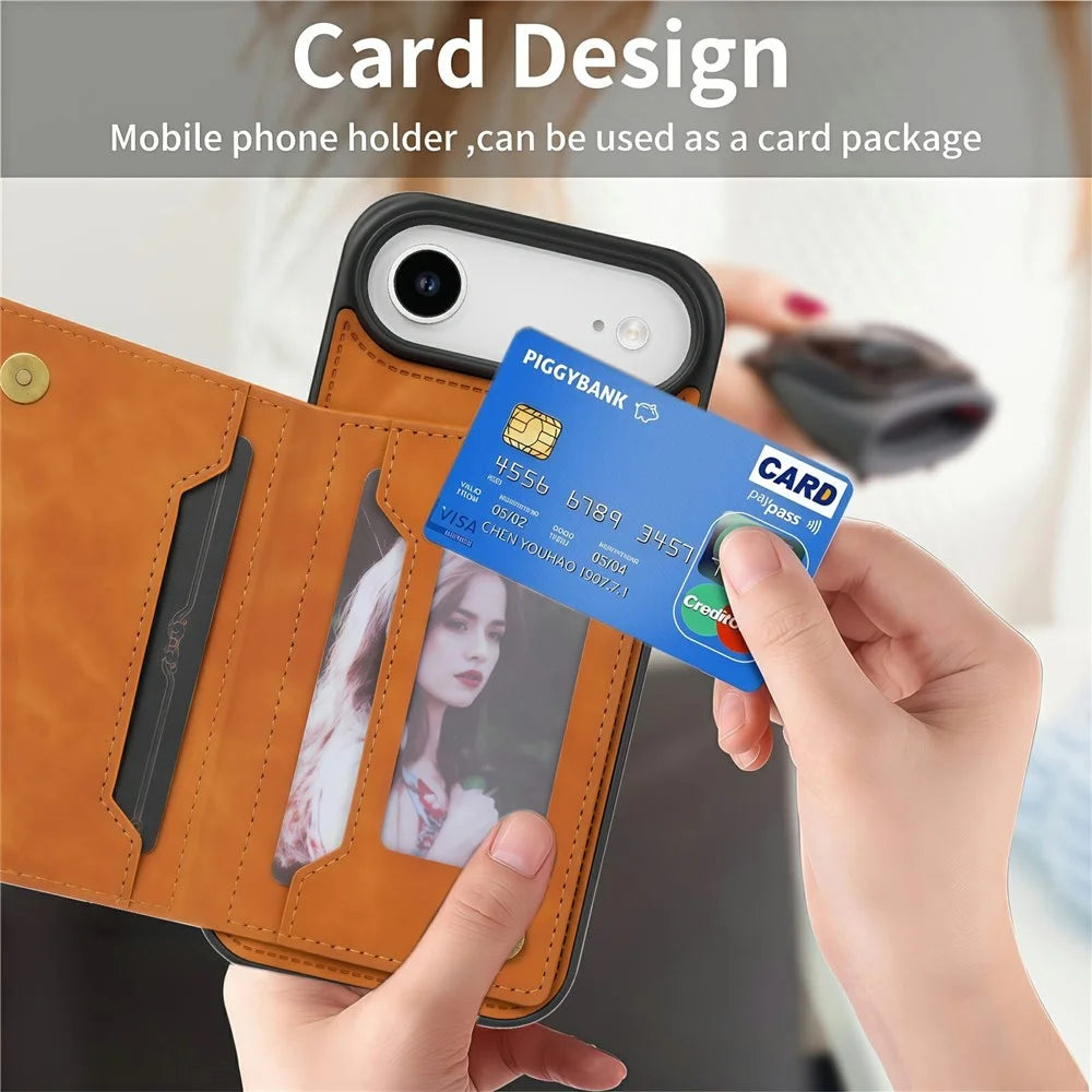 For iPhone Air Case Line Imprinted Color Splicing Leather Phone Cover - Orange - 6
