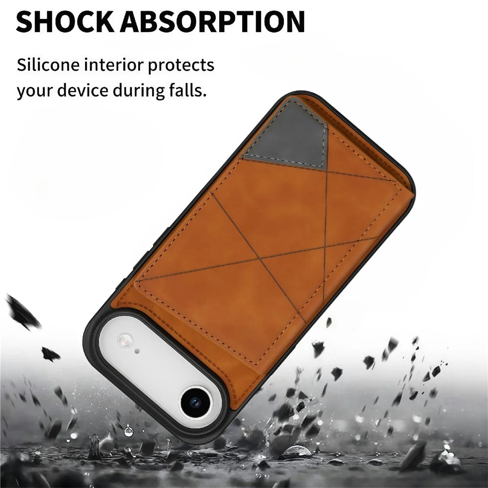 For iPhone Air Case Line Imprinted Color Splicing Leather Phone Cover - Orange - 7