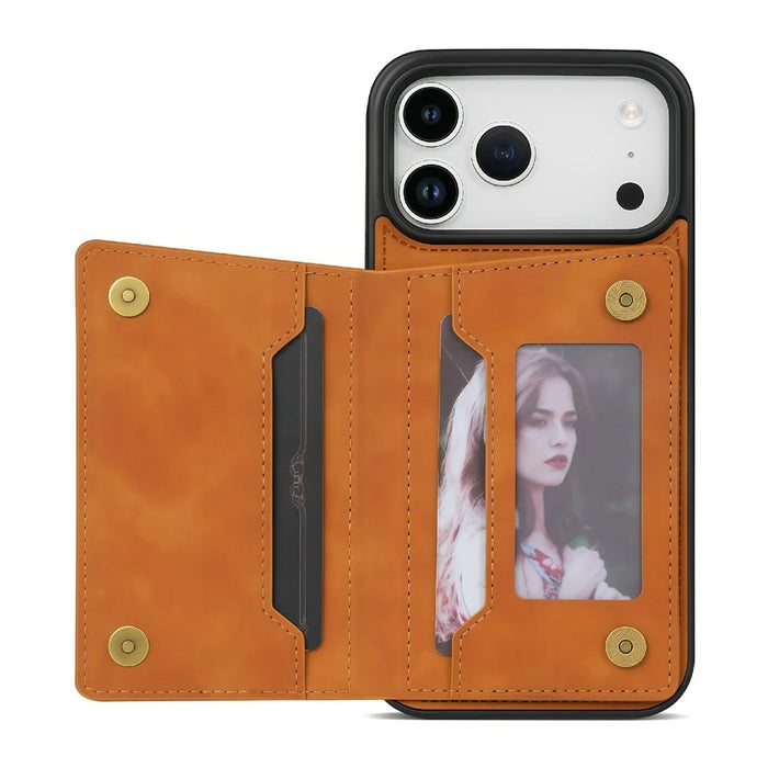 For iPhone 18 Pro / 17 Pro Case Line Imprinted Color Splicing Leather Phone Cover - Orange - 2