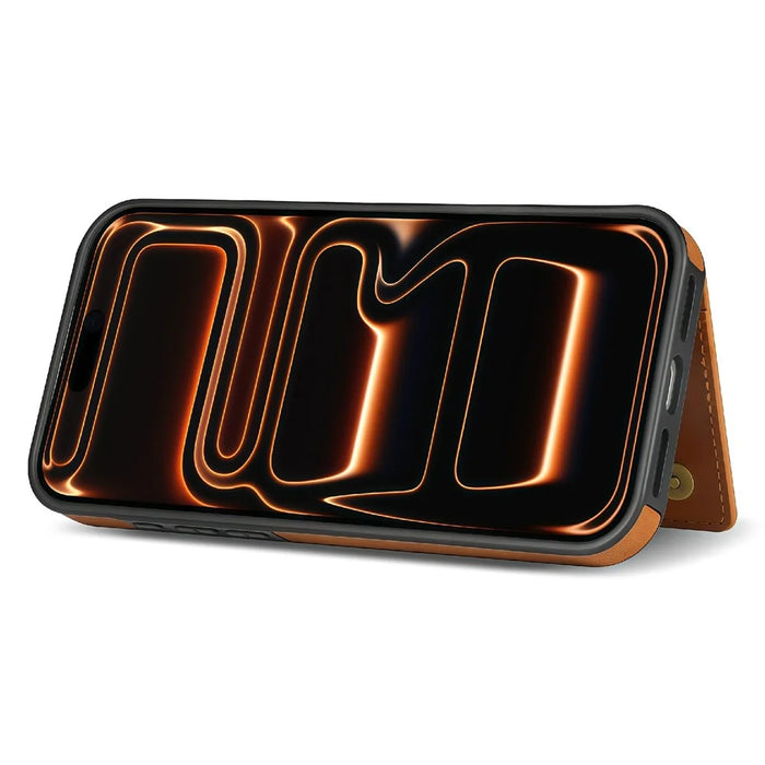 For iPhone 18 Pro / 17 Pro Case Line Imprinted Color Splicing Leather Phone Cover - Orange - 4