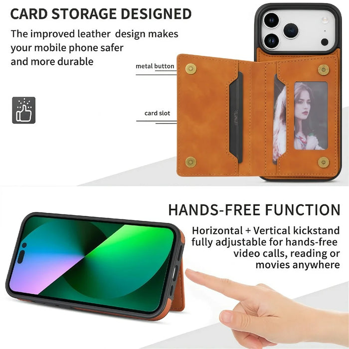 For iPhone 18 Pro / 17 Pro Case Line Imprinted Color Splicing Leather Phone Cover - Orange - 5