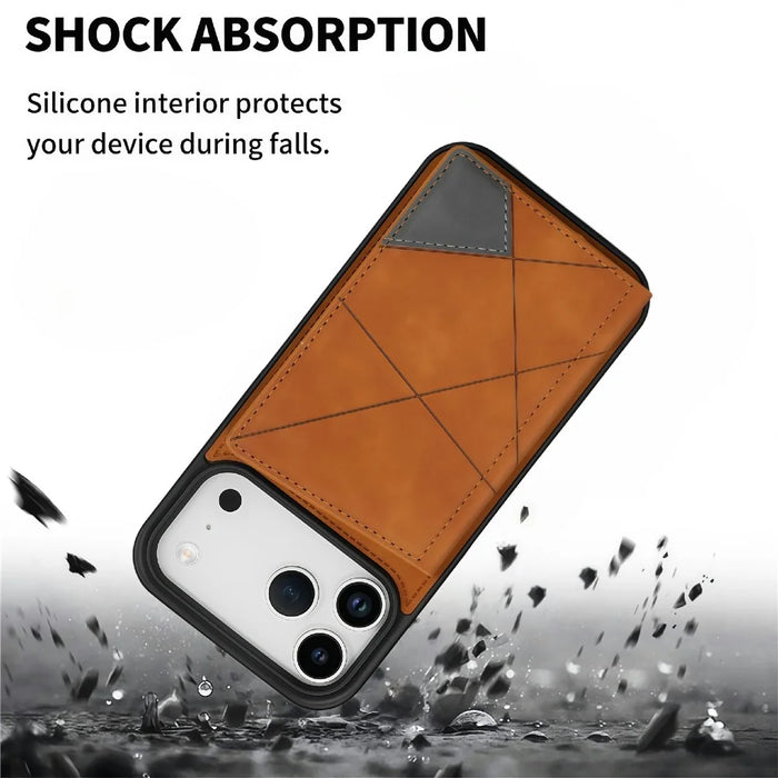For iPhone 18 Pro / 17 Pro Case Line Imprinted Color Splicing Leather Phone Cover - Orange - 7