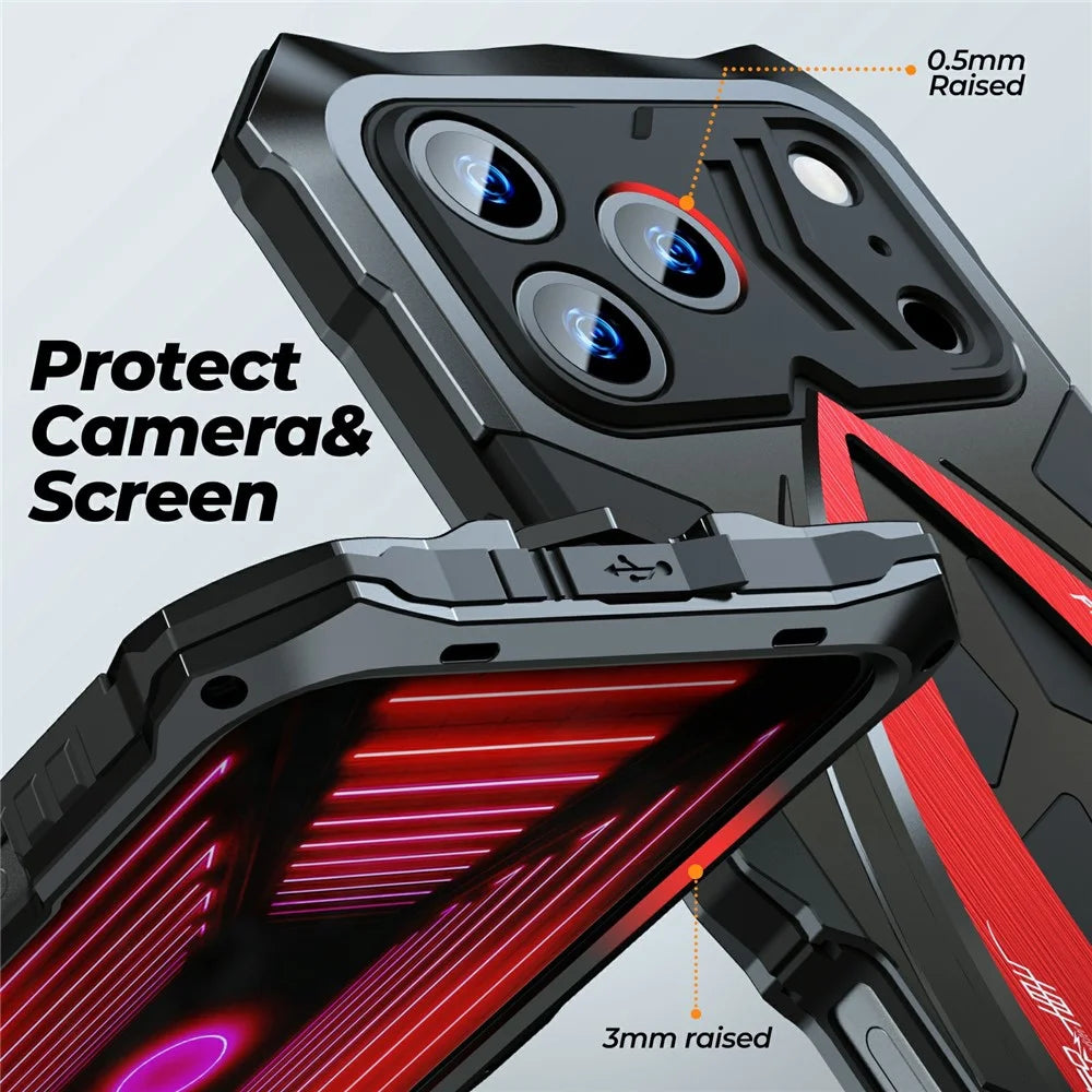 LUPHIE For iPhone 17 Pro Max Case Sports Car Design Shockproof Metal + TPU Phone Cover with Screen Protector - Black  /  Red - 3