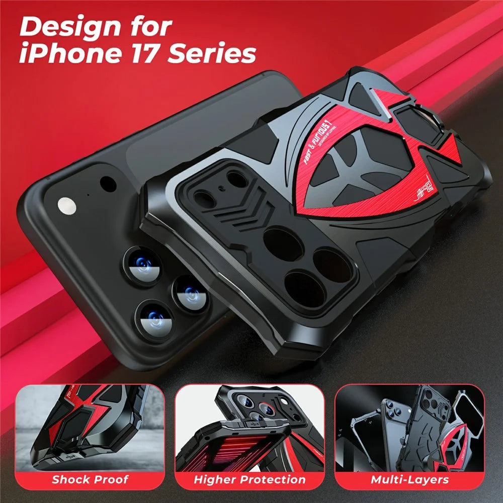 LUPHIE For iPhone 17 Pro Max Case Sports Car Design Shockproof Metal + TPU Phone Cover with Screen Protector - Black  /  Red - 6