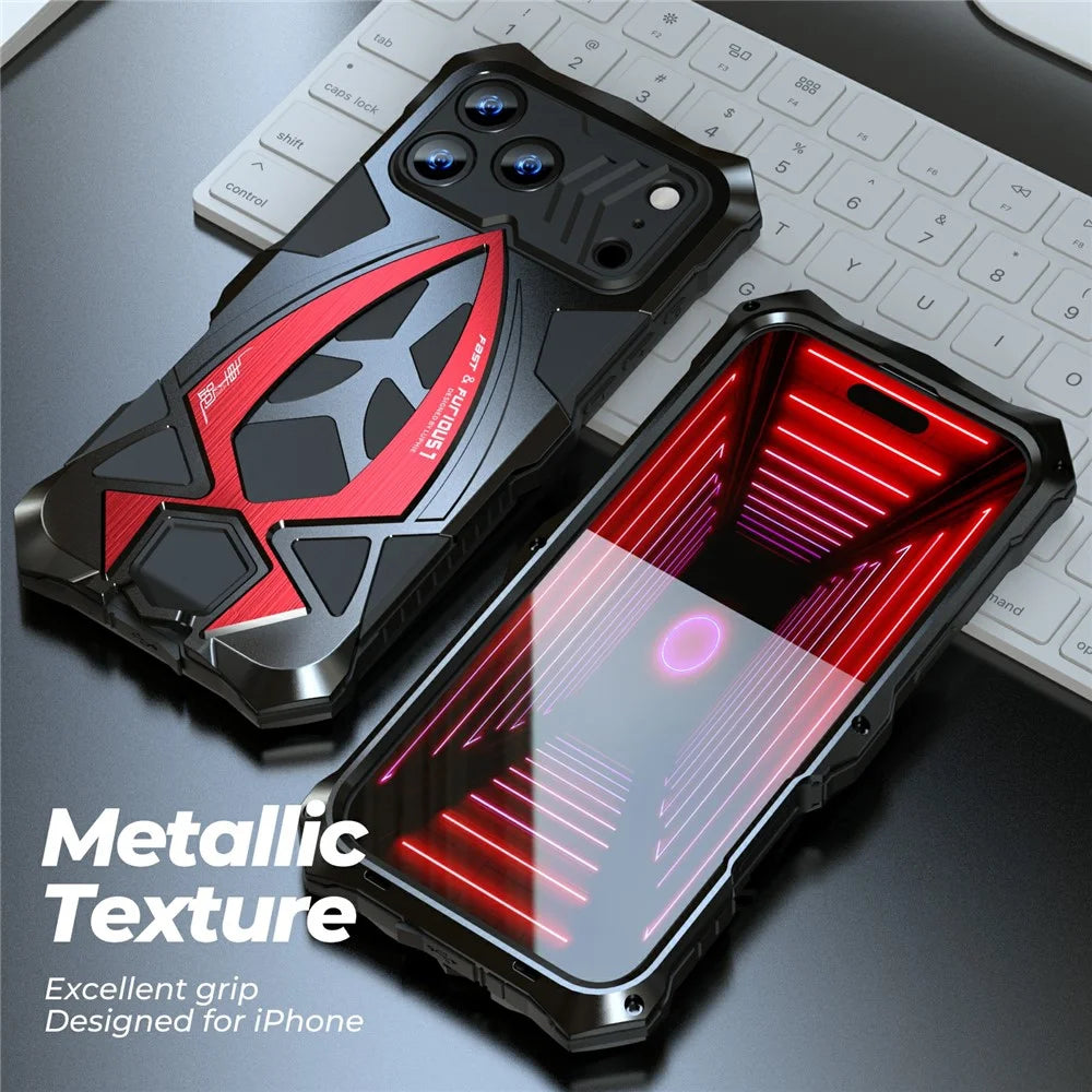 LUPHIE For iPhone 17 Pro Max Case Sports Car Design Shockproof Metal + TPU Phone Cover with Screen Protector - Black  /  Red - 7