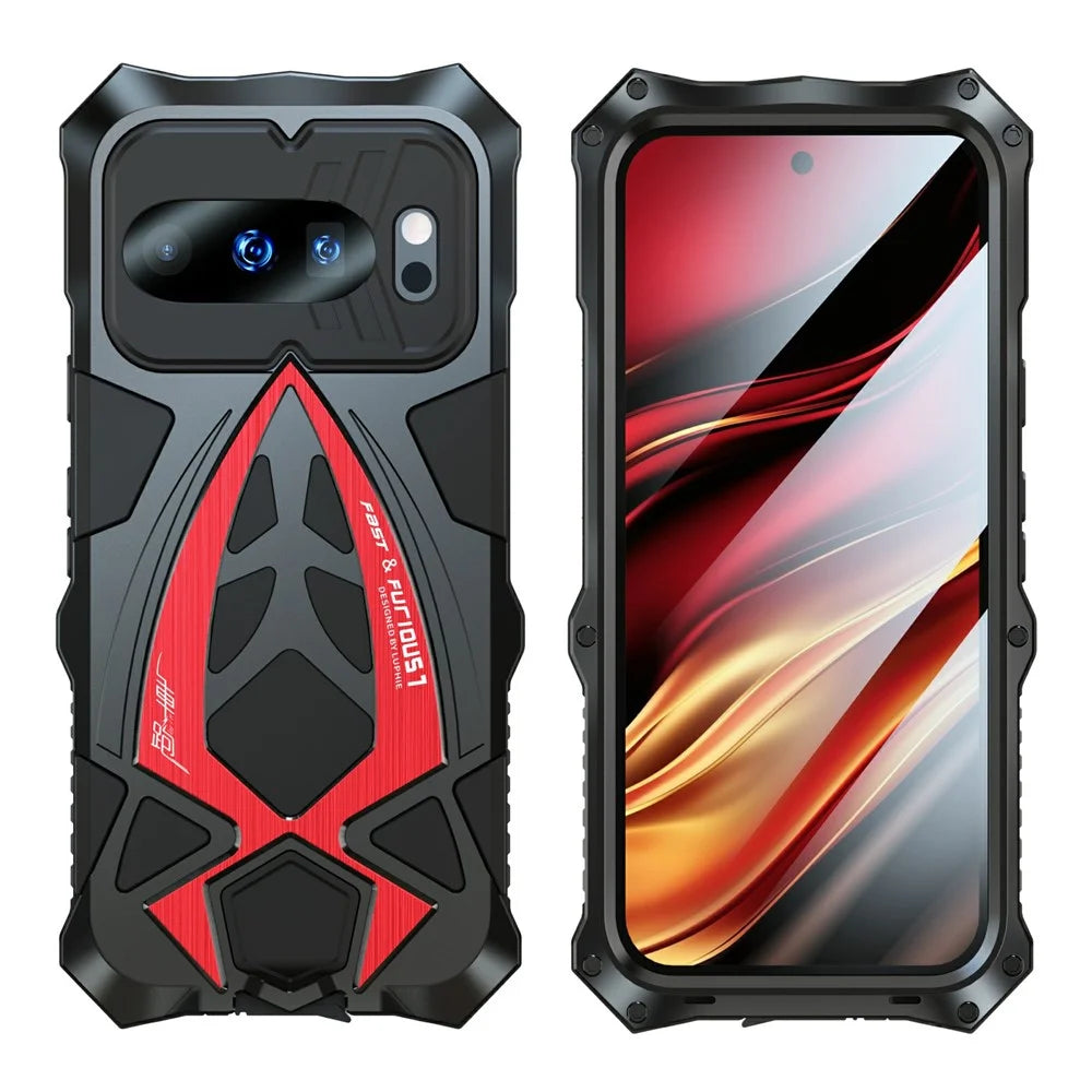 LUPHIE For Google Pixel 10 Pro  /  Pixel 10 Case Sports Car Design Shockproof Metal + TPU Phone Cover with Screen Protector - Black  /  Red - 2
