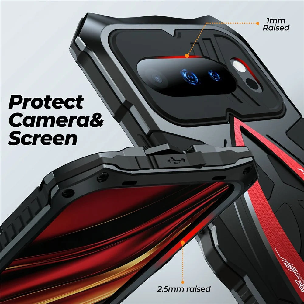 LUPHIE For Google Pixel 10 Pro  /  Pixel 10 Case Sports Car Design Shockproof Metal + TPU Phone Cover with Screen Protector - Black  /  Red - 5