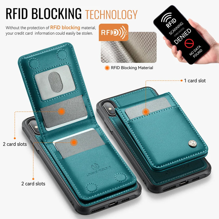 JEEHOOD For iPhone XS 5.8 inch / iPhone X Leather Back Cover Compatible with MagSafe  J06 Phone Case with Card Bag RFID Blocking - Blue - 3