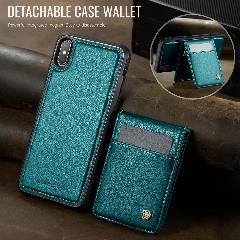 JEEHOOD For iPhone XS 5.8 inch / iPhone X Leather Back Cover Compatible with MagSafe  J06 Phone Case with Card Bag RFID Blocking - Blue - 4