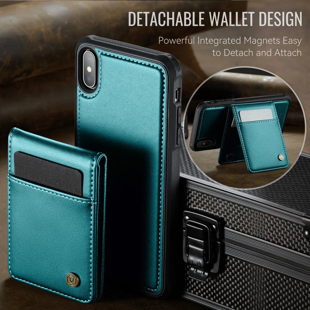 JEEHOOD For iPhone XS 5.8 inch / iPhone X Leather Back Cover Compatible with MagSafe  J06 Phone Case with Card Bag RFID Blocking - Blue - 7