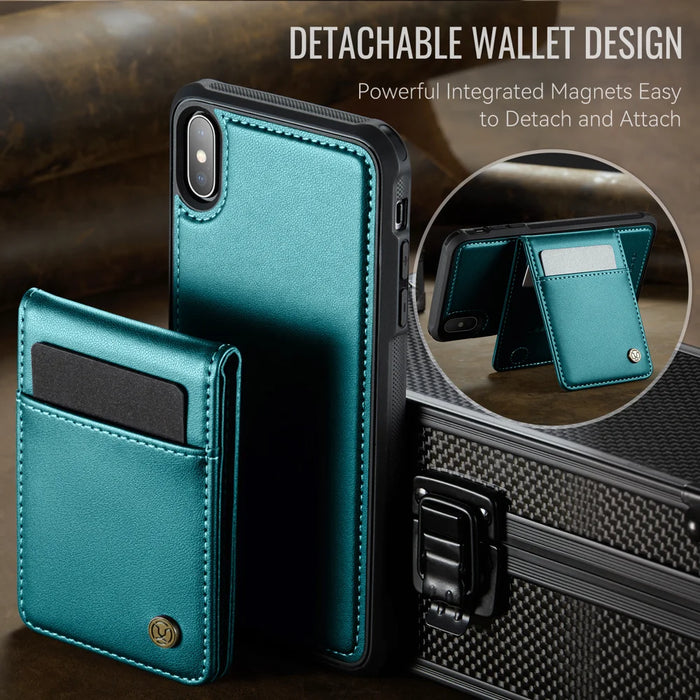 JEEHOOD For iPhone XS 5.8 inch / iPhone X Leather Back Cover Compatible with MagSafe  J06 Phone Case with Card Bag RFID Blocking - Blue - 7
