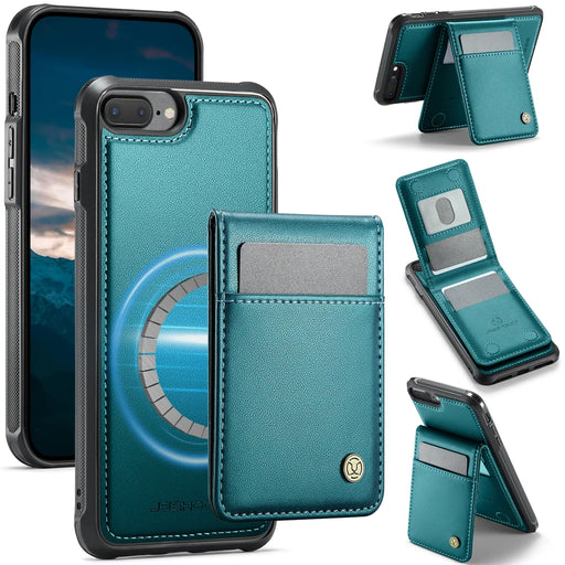 JEEHOOD For iPhone 8 Plus 5.5 inch / iPhone 7 Plus 5.5 inch Leather Back Cover Compatible with MagSafe  J06 Phone Case with Card Bag RFID Blocking - Blue - 1