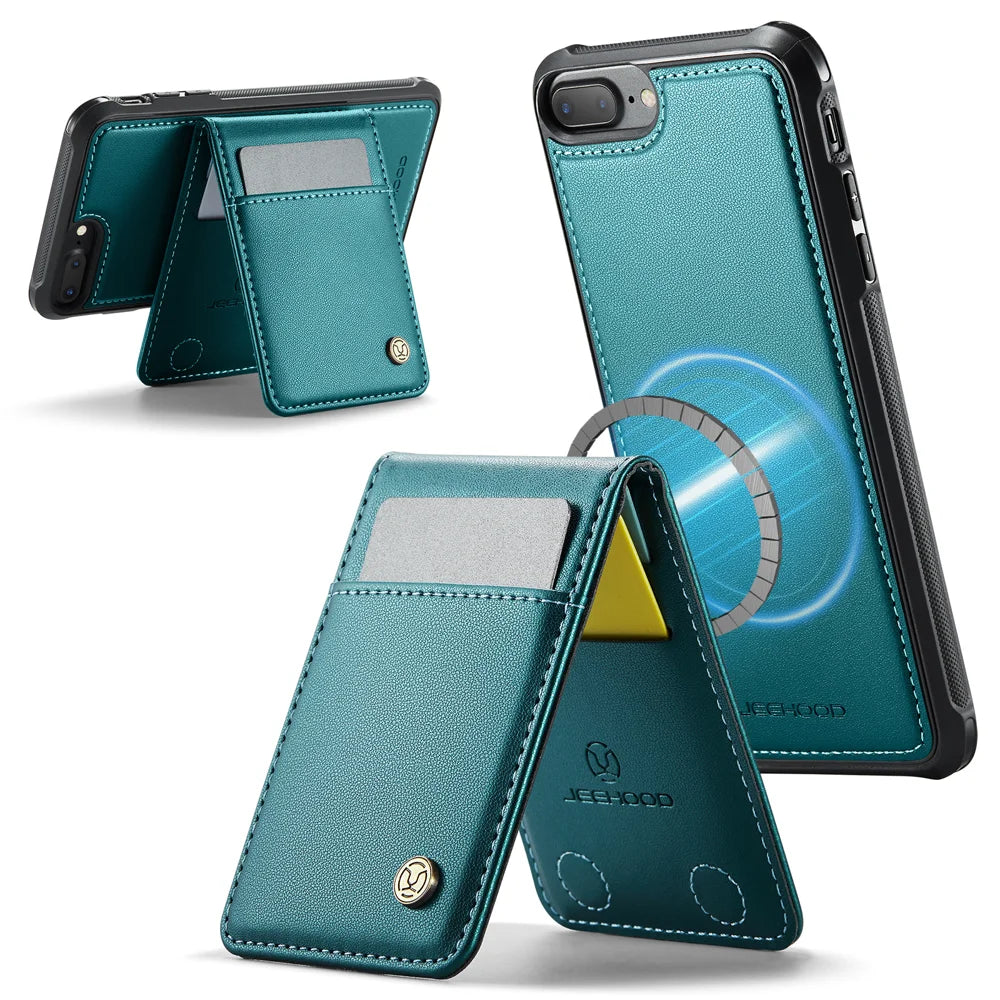JEEHOOD For iPhone 8 Plus 5.5 inch / iPhone 7 Plus 5.5 inch Leather Back Cover Compatible with MagSafe  J06 Phone Case with Card Bag RFID Blocking - Blue - 2