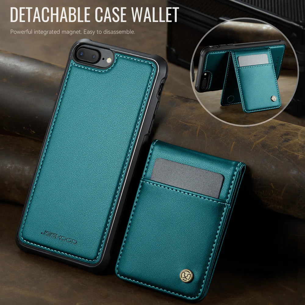 JEEHOOD For iPhone 8 Plus 5.5 inch / iPhone 7 Plus 5.5 inch Leather Back Cover Compatible with MagSafe  J06 Phone Case with Card Bag RFID Blocking - Blue - 4