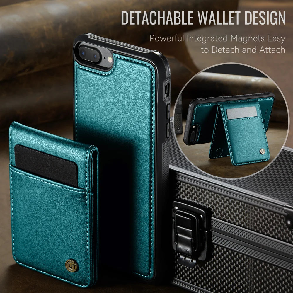 JEEHOOD For iPhone 8 Plus 5.5 inch / iPhone 7 Plus 5.5 inch Leather Back Cover Compatible with MagSafe  J06 Phone Case with Card Bag RFID Blocking - Blue - 7