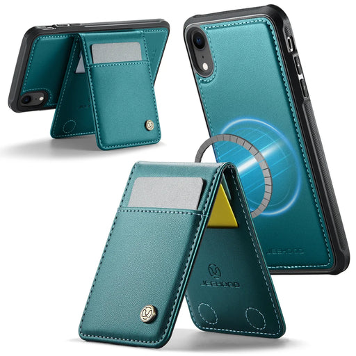 JEEHOOD For iPhone XR 6.1 inch Leather Back Cover Compatible with MagSafe  J06 Phone Case with Card Bag RFID Blocking - Blue - 2