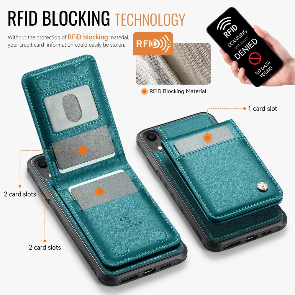 JEEHOOD For iPhone XR 6.1 inch Leather Back Cover Compatible with MagSafe  J06 Phone Case with Card Bag RFID Blocking - Blue - 3