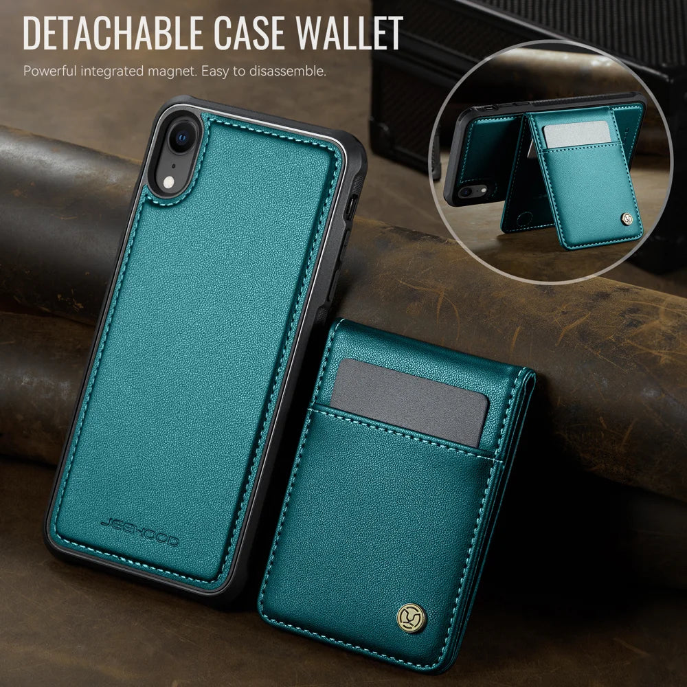 JEEHOOD For iPhone XR 6.1 inch Leather Back Cover Compatible with MagSafe  J06 Phone Case with Card Bag RFID Blocking - Blue - 4