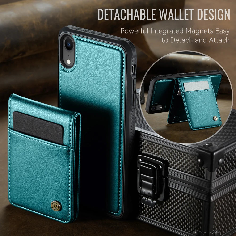 JEEHOOD For iPhone XR 6.1 inch Leather Back Cover Compatible with MagSafe  J06 Phone Case with Card Bag RFID Blocking - Blue - 7