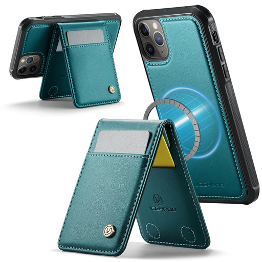 JEEHOOD For iPhone 11 Pro Max Leather Back Cover Compatible with MagSafe  J06 Phone Case with Card Bag RFID Blocking - Blue - 2