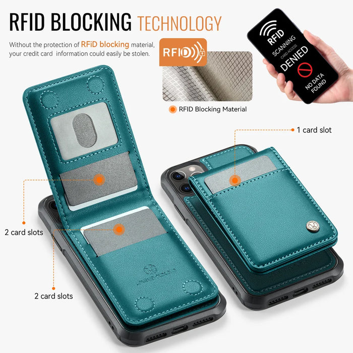 JEEHOOD For iPhone 11 Pro Max Leather Back Cover Compatible with MagSafe  J06 Phone Case with Card Bag RFID Blocking - Blue - 3
