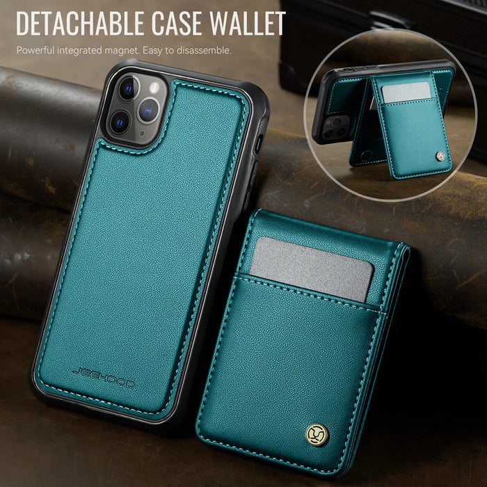 JEEHOOD For iPhone 11 Pro Max Leather Back Cover Compatible with MagSafe  J06 Phone Case with Card Bag RFID Blocking - Blue - 4