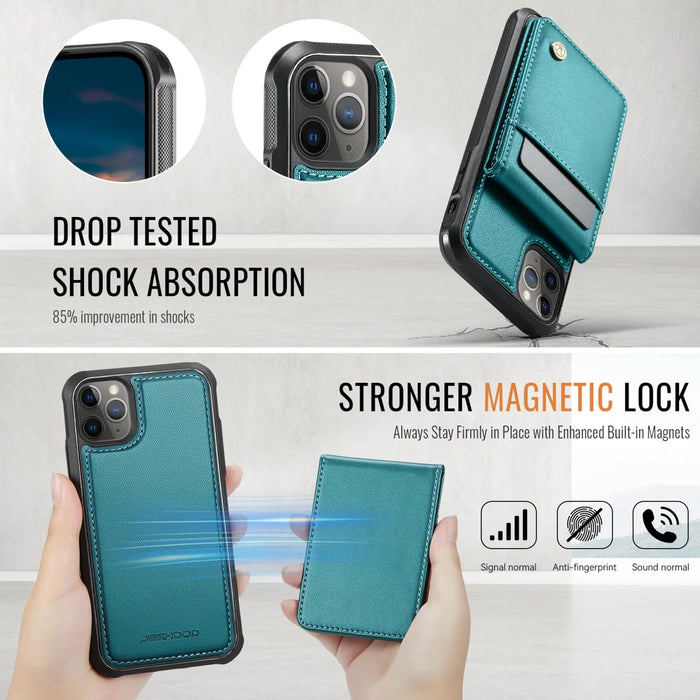 JEEHOOD For iPhone 11 Pro Max Leather Back Cover Compatible with MagSafe  J06 Phone Case with Card Bag RFID Blocking - Blue - 5
