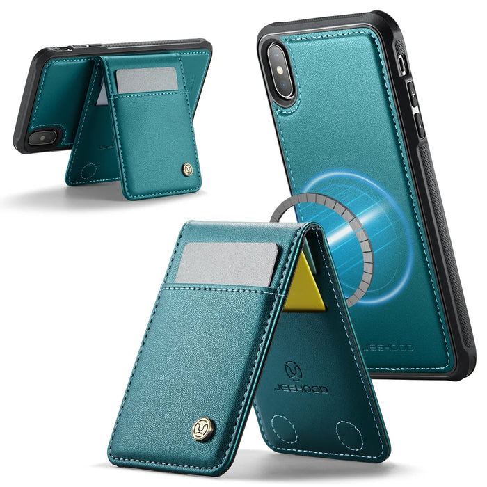 JEEHOOD For iPhone XS Max 6.5 inch Leather Back Cover Compatible with MagSafe  J06 Phone Case with Card Bag RFID Blocking - Blue - 2