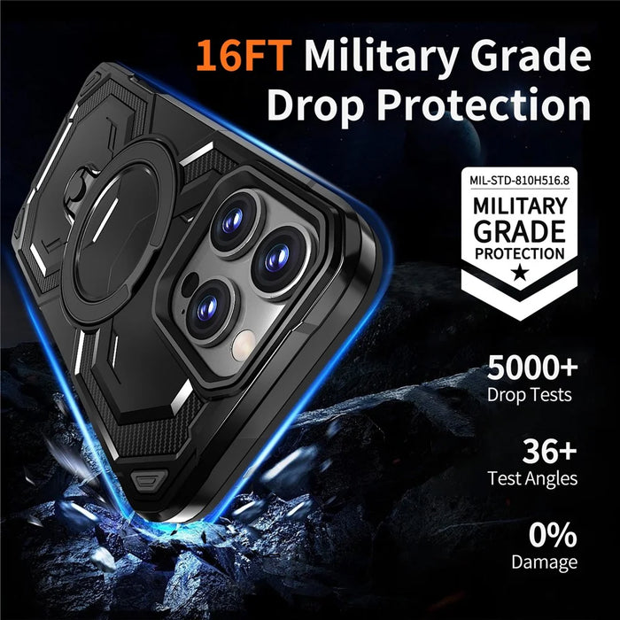 For iPhone 16 Pro Magnetic Case Ring Kickstand PC + TPU Hybrid Phone Cover - Black - 5