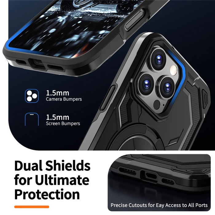 For iPhone 16 Pro Magnetic Case Ring Kickstand PC + TPU Hybrid Phone Cover - Black - 7