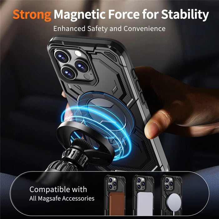 For iPhone 16 Pro Max Magnetic Case Ring Kickstand PC + TPU Hybrid Phone Cover - Black - 2