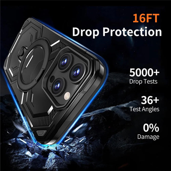 For iPhone 13 Pro Magnetic Case Ring Kickstand PC + TPU Hybrid Phone Cover - Black - 5