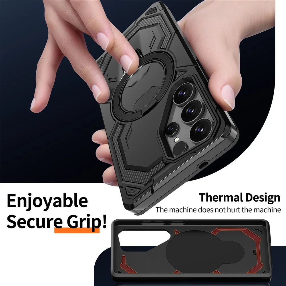 For Samsung Galaxy S24 Ultra Magnetic Case Ring Kickstand PC + TPU Hybrid Phone Cover - Black - 5