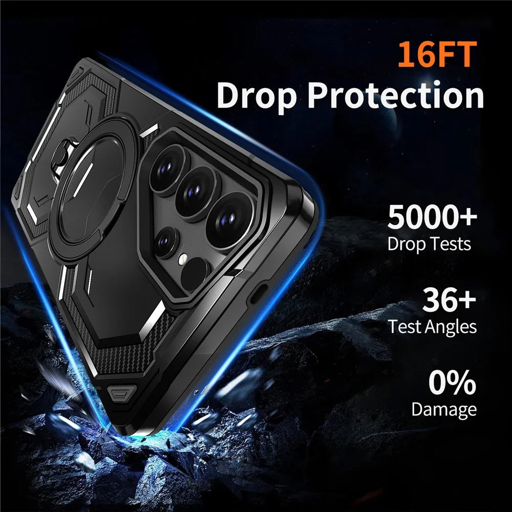 For Samsung Galaxy S24 Ultra Magnetic Case Ring Kickstand PC + TPU Hybrid Phone Cover - Black - 6