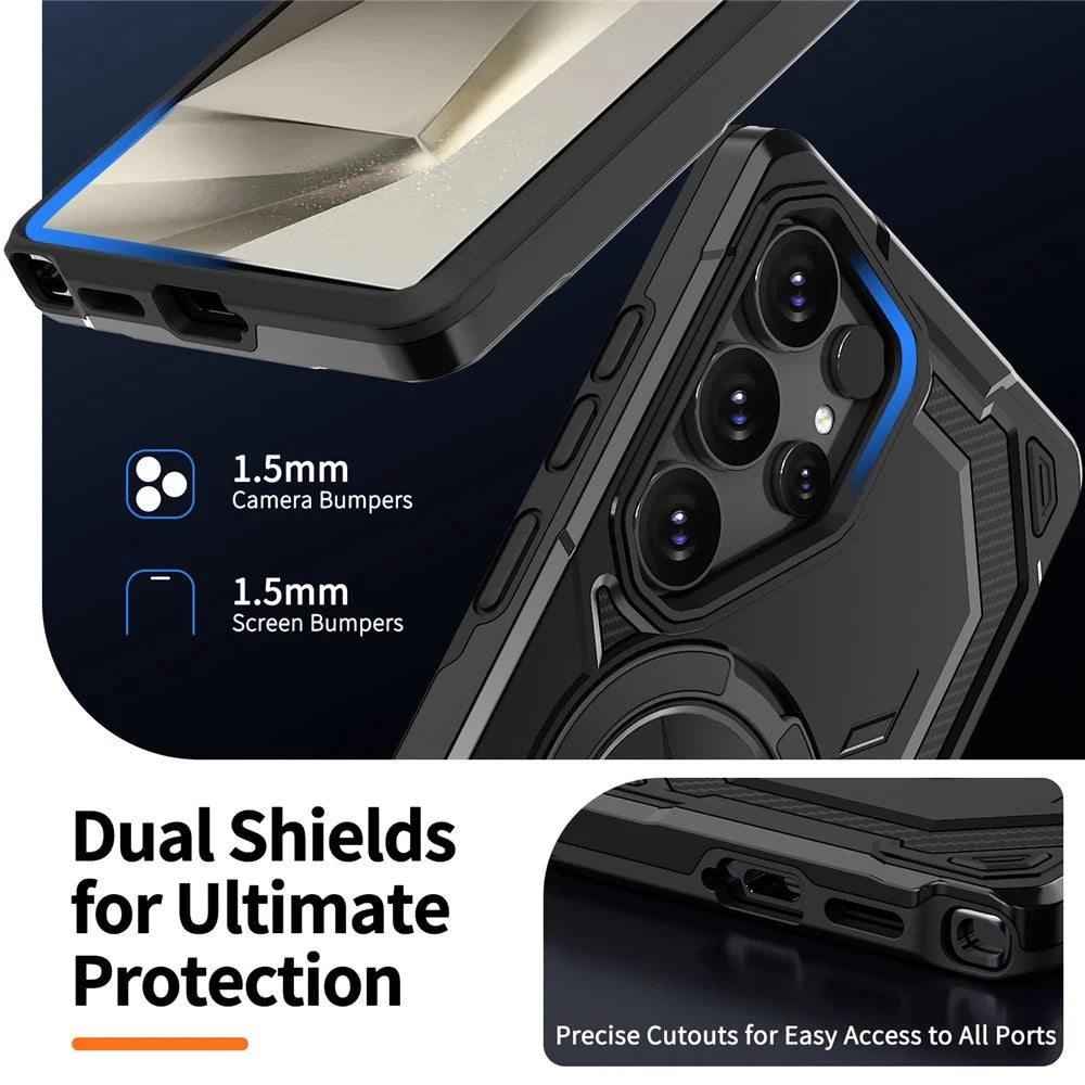 For Samsung Galaxy S24 Ultra Magnetic Case Ring Kickstand PC + TPU Hybrid Phone Cover - Black - 7
