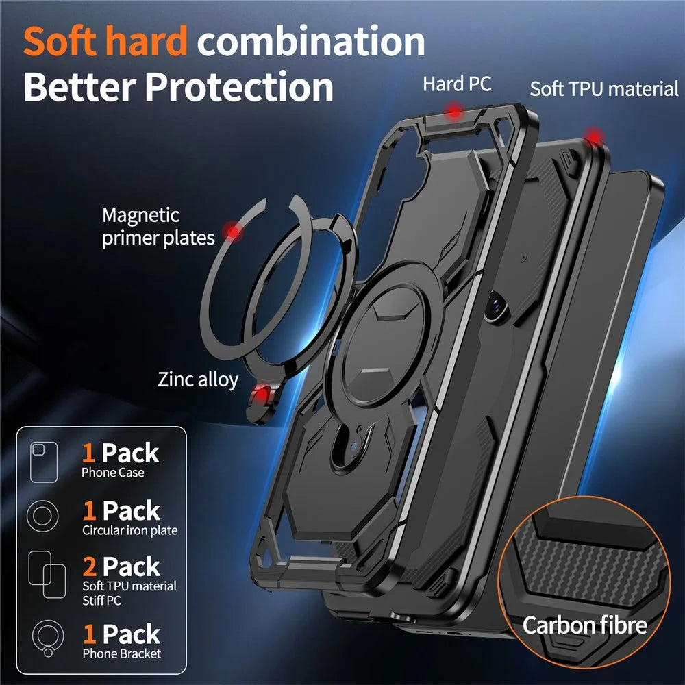 For Samsung Galaxy A35 5G Magnetic Case Ring Kickstand PC + TPU Hybrid Phone Cover - Black - 4