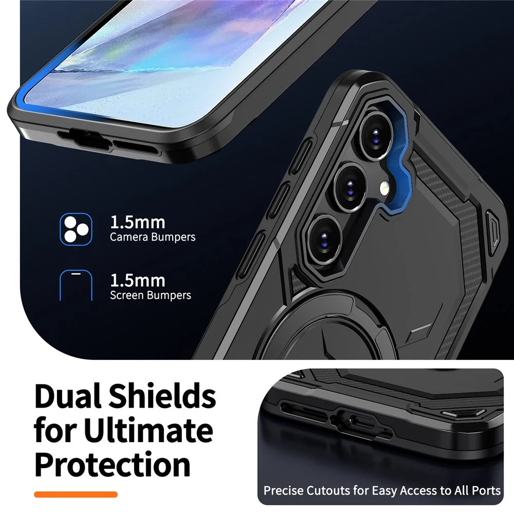For Samsung Galaxy A35 5G Magnetic Case Ring Kickstand PC + TPU Hybrid Phone Cover - Black - 7