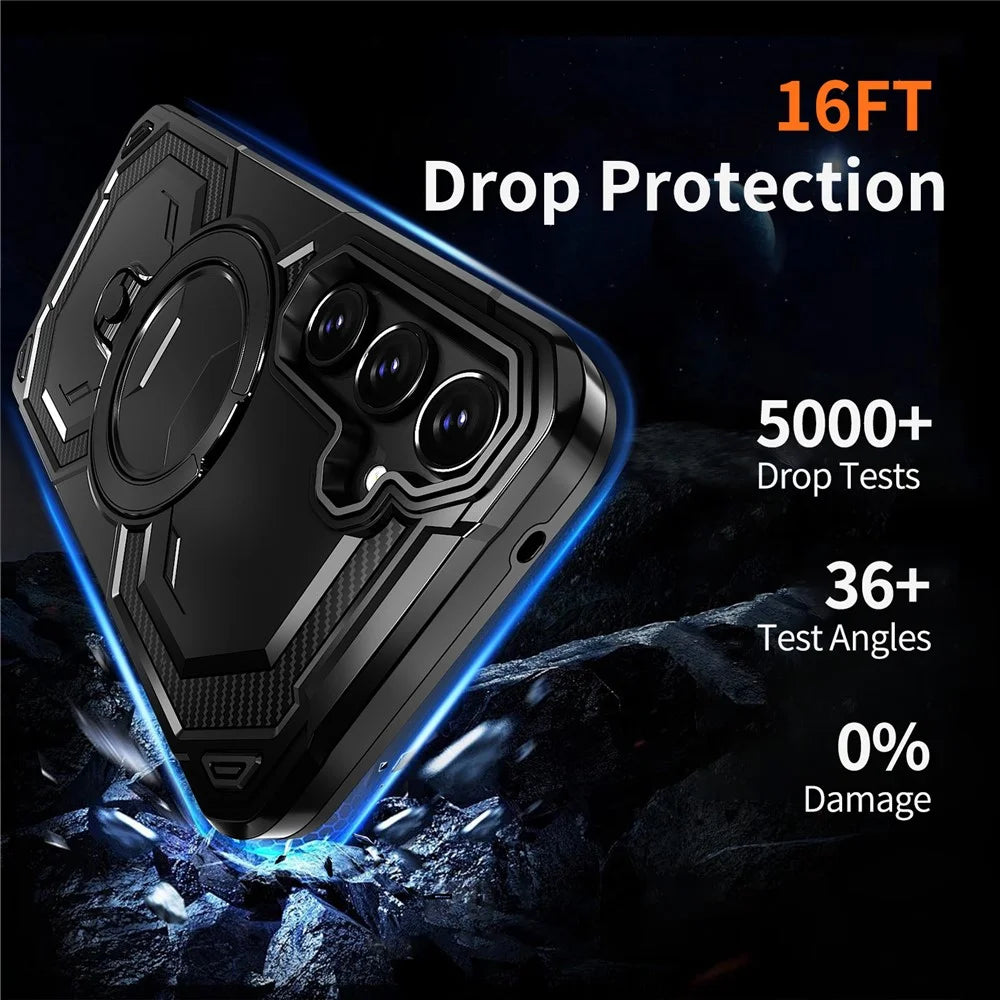For Samsung Galaxy A55 5G Magnetic Case Ring Kickstand PC + TPU Hybrid Phone Cover - Black - 6