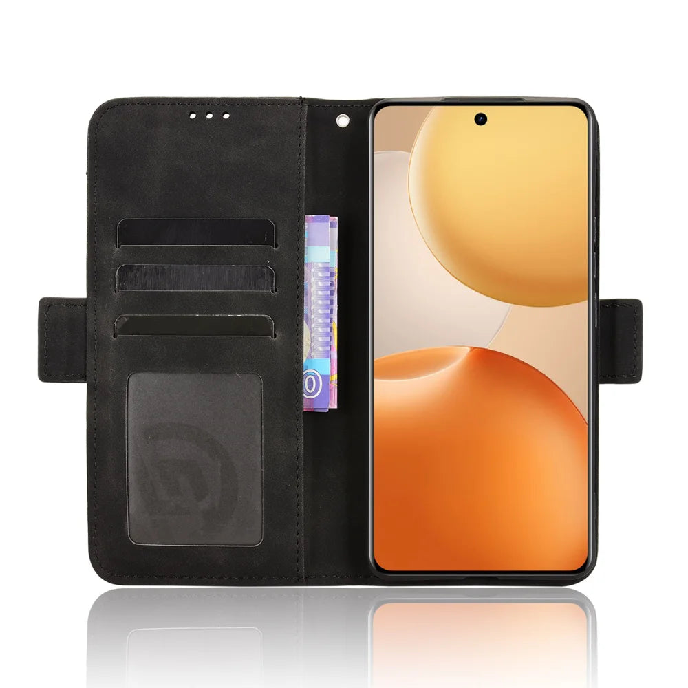 For Realme P4 5G Leather Case Phone Wallet Cover with Multiple Card Slots - Black - 6
