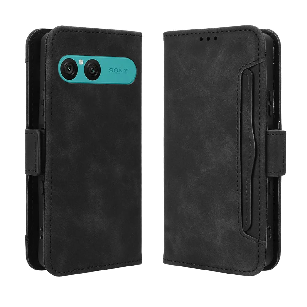 For Sony Xperia 10 VII Leather Case Phone Wallet Cover with Multiple Card Slots - Black - 1