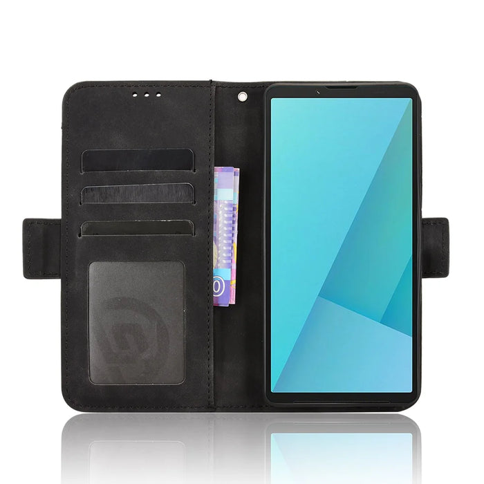 For Sony Xperia 10 VII Leather Case Phone Wallet Cover with Multiple Card Slots - Black - 6