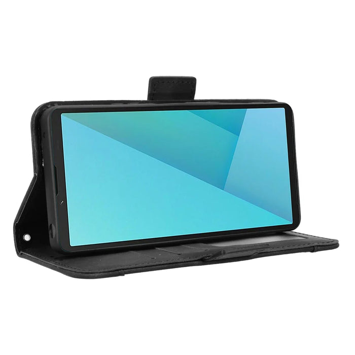 For Sony Xperia 10 VII Leather Case Phone Wallet Cover with Multiple Card Slots - Black - 7