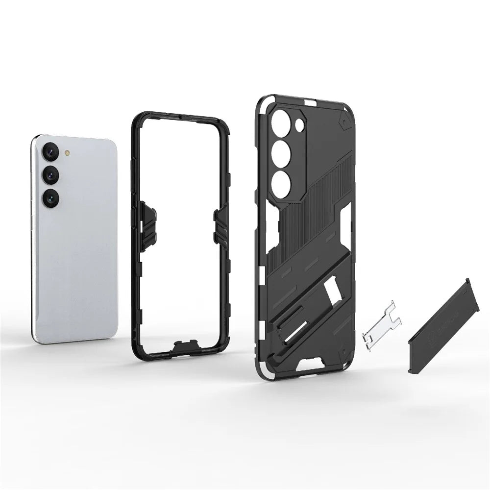 Cell Phone Case for Samsung Galaxy S23+, Kickstand Hard PC + Soft TPU Anti-drop Hybrid Protective Cover - Black - 5