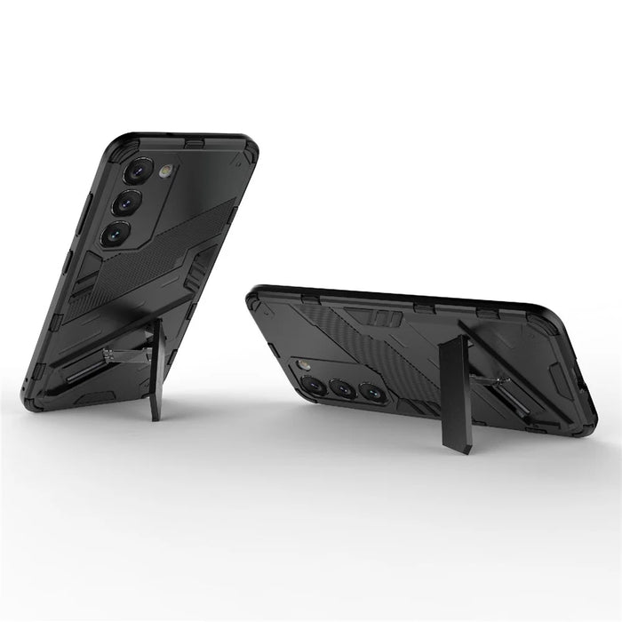 Hard PC + Soft TPU Case for Samsung Galaxy S23, Scratch-resistant Kickstand Cell Phone Cover - Black - 3