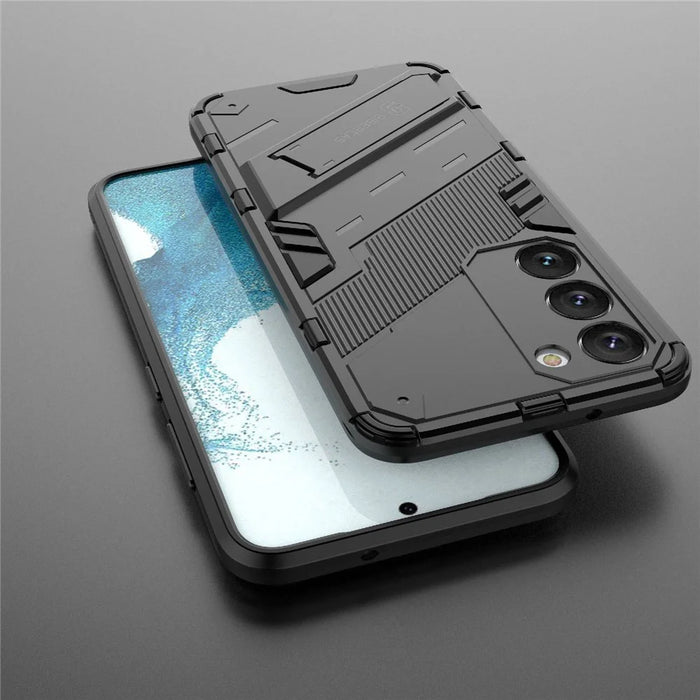 Hard PC + Soft TPU Case for Samsung Galaxy S23, Scratch-resistant Kickstand Cell Phone Cover - Black - 6