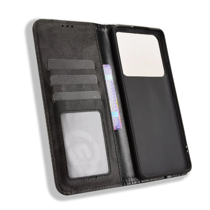For Realme P4 Pro 5G Leather Case Wallet Stand Retro Texture Phone Cover - Black - 5